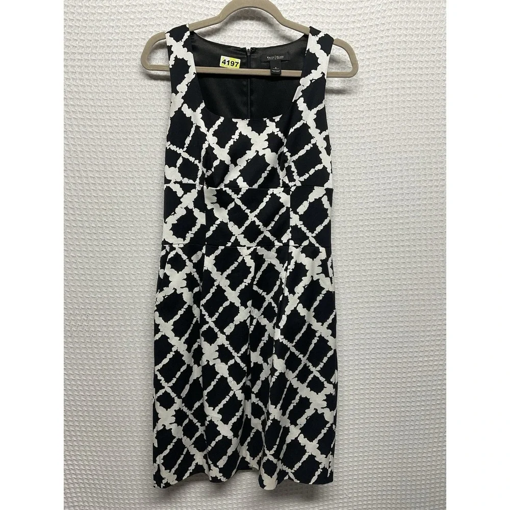 White‎ House Black Market Womens Black White Empire Waist Sheath Dress Size 6
